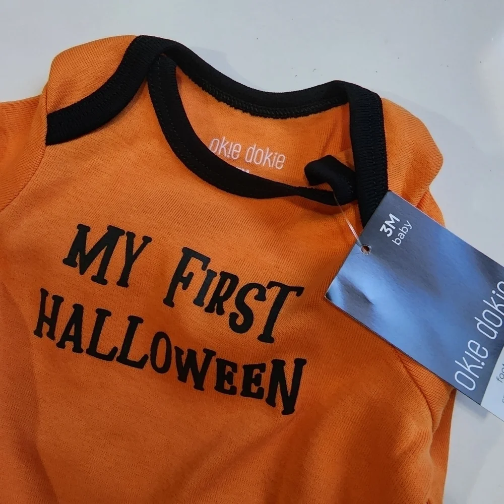 Okie Dokie My first Halloween orange and black footed sleeper Size 3 months NWT